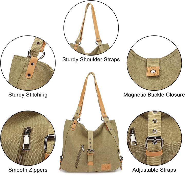 KONO Henkeltaschen Canvas Rucksack Damen Gross Handtaschen Anti Diebstahl Taschen Shopper Schulterta