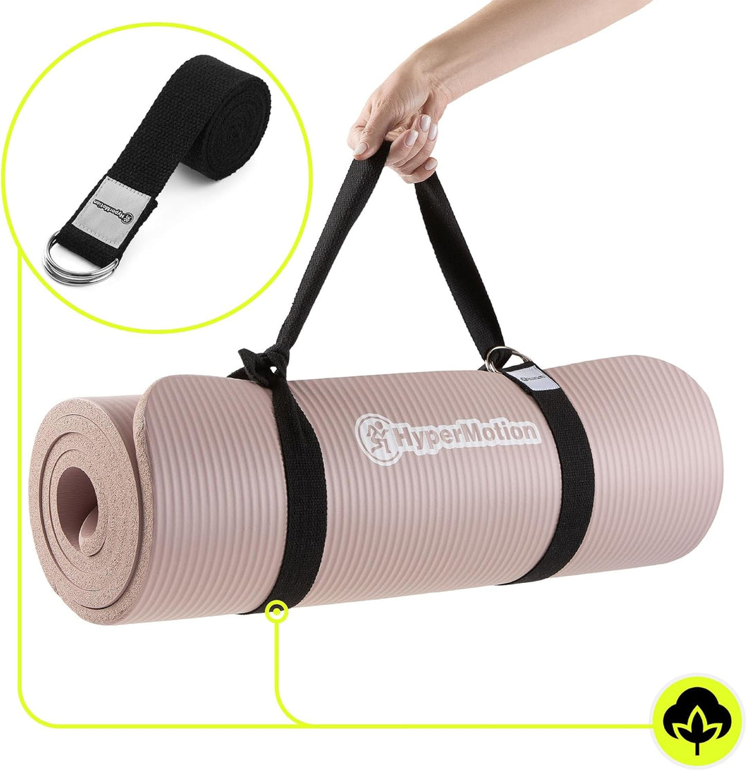 HyperMotion Yogamatte NBR 183x61x1,5 cm Altrosa, Extra Dick 15 mm, Rutschfest, mit Trage- und Stretc