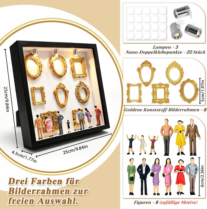 DIY Mini Museum Silhouetten Box mit LED, Mini Bilderrahmen Vintage, Shadow Box Bilderrahmen Set, Fot