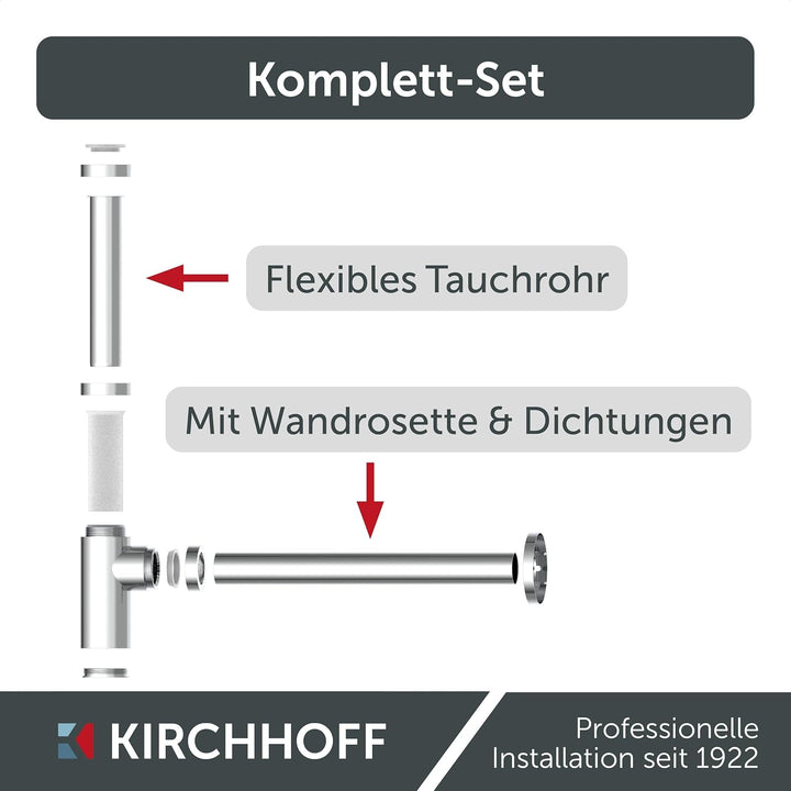Kirchhoff Design Siphon, Abfluss, Ablaufgarnitur für Waschbecken und Waschtisch, Geruchsverschluss m