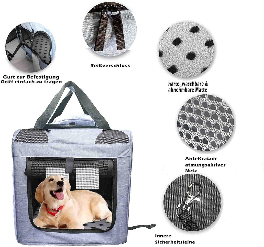 ABISTAB Transportbox Hunde und Katze Faltbare Tragetasche blau Grösse M robuste Atmungsaktive Netz m