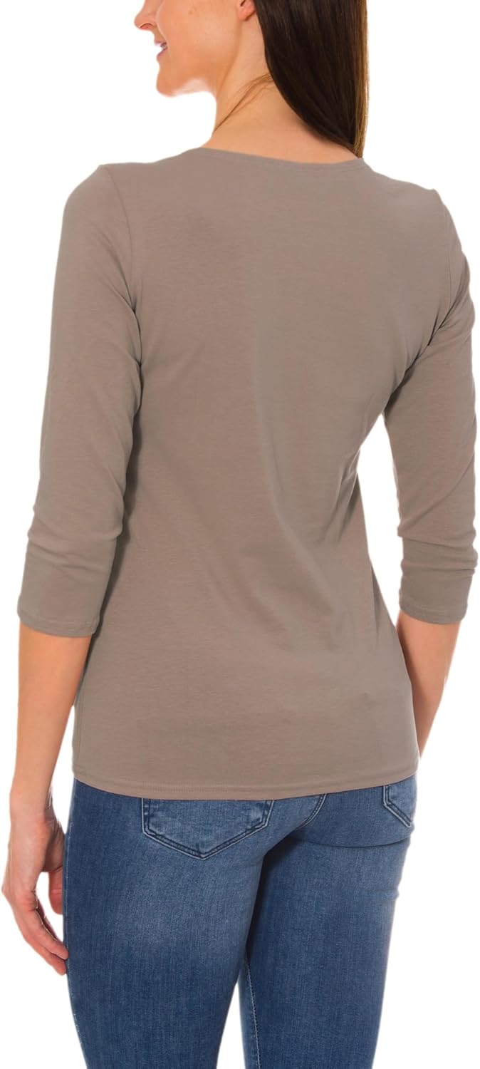 Damen Shirt 3/4 Arm mit Rundhals M Beige Latte, M Beige Latte
