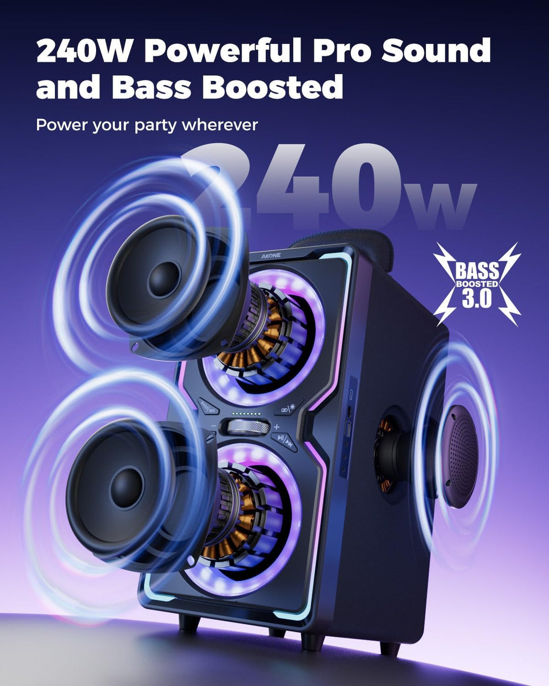 AKONE Party Bluetooth Lautsprecher, 240W Musikbox Bluetooth Gross, Loud Sound Partybox, Natur Super