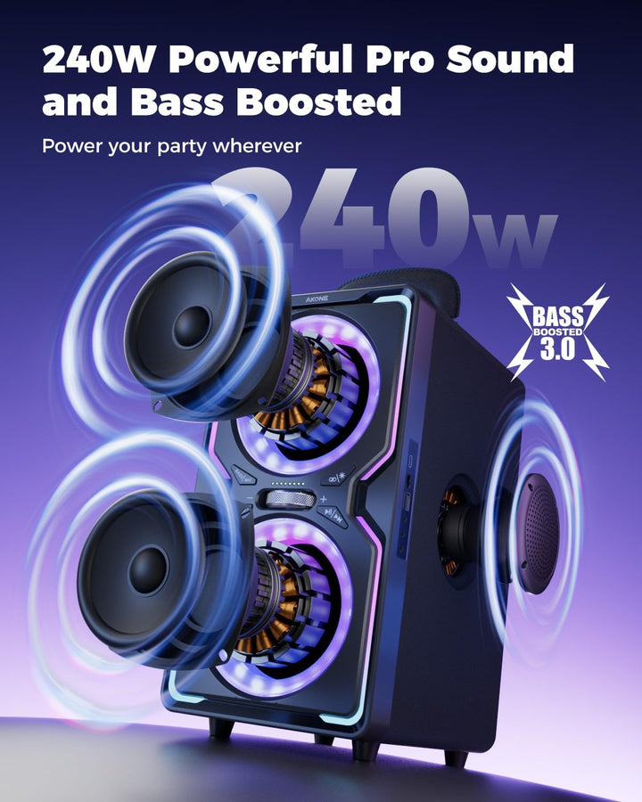 AKONE Party Bluetooth Lautsprecher, 240W Musikbox Bluetooth Gross, Loud Sound Partybox, Natur Super