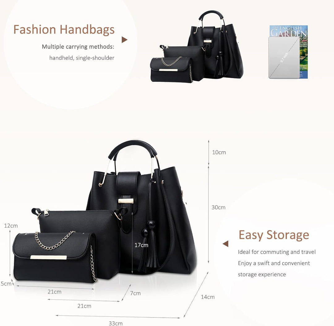 NICOLE & DORIS Damen Handtaschen 3 Stück Taschen für Damen Kette Tasche Top-Griffe Schultertaschen P