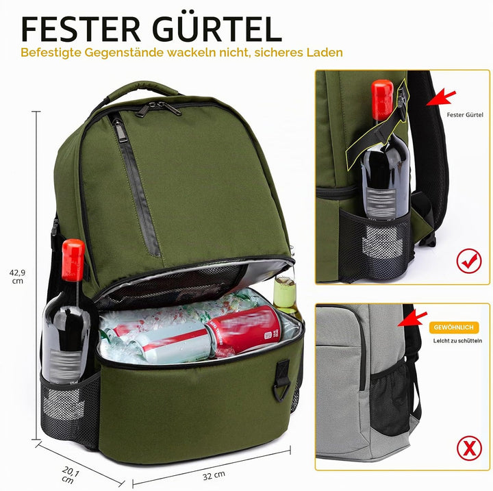 Kühlrucksack 28L Isolierter Kühltasche Picknickrucksack Doppelte Schicht Klein Thermo Rucksack für C