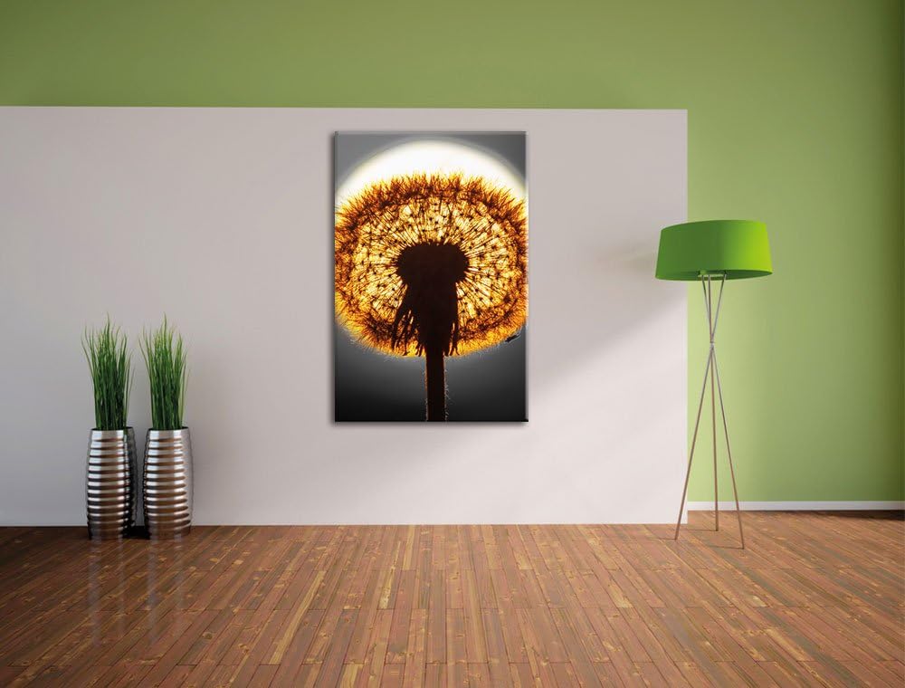 Pixxprint Pusteblume vor untergehender Sonne als Leinwandbild/Grösse: 120x80 cm/Wandbild/Kunstdruck/
