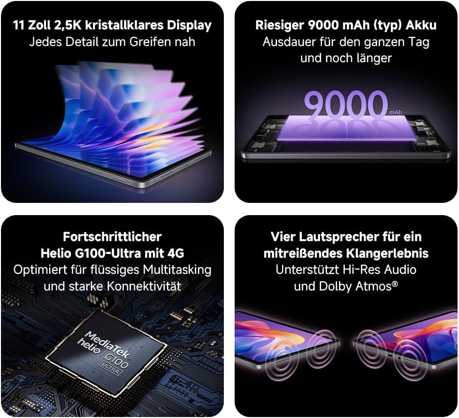 XIAOMI Redmi Pad 2 4G, 4+128GB, Graphite Gray, 11" 2,5K kristallklares Display, Grosser 9000mAh Akku