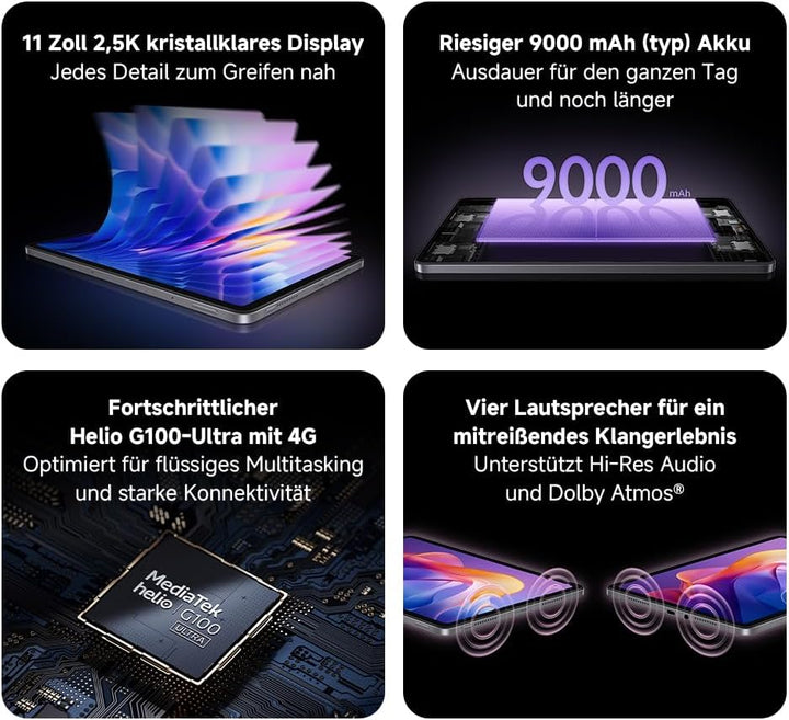 XIAOMI Redmi Pad 2 4G, 4+128GB, Graphite Gray, 11" 2,5K kristallklares Display, Grosser 9000mAh Akku