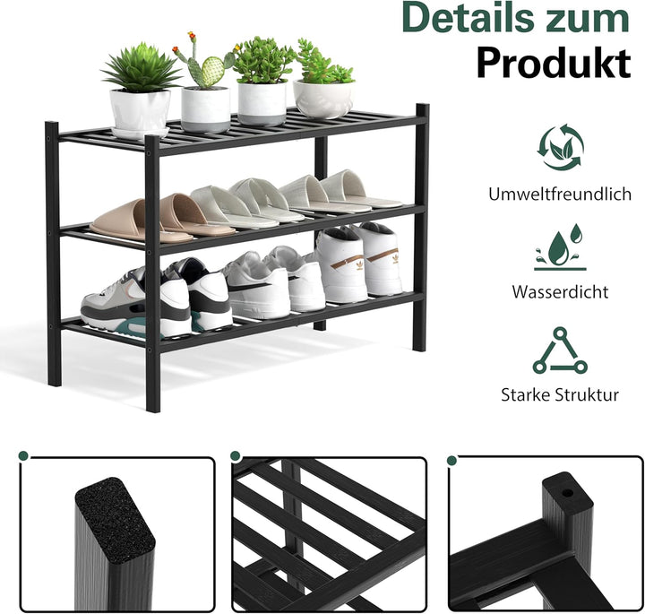 BAM BOO BOX - Schuhregal aus Bambus, Schuhablage mit 3 Ebenen, 68 x 28 x 46 cm, Erweiterbar Stapelba