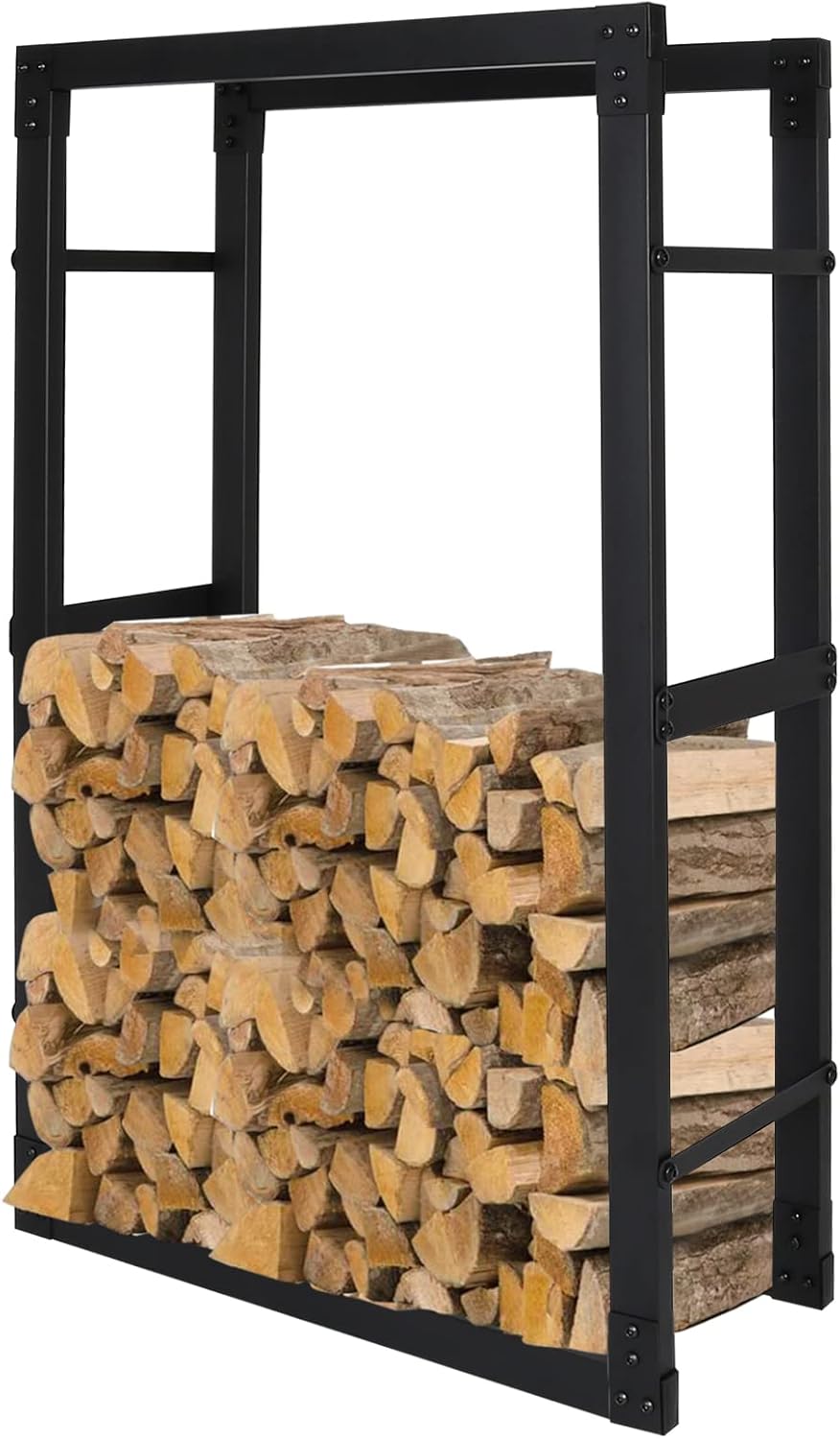 Fiqops Kaminholzregal Feuerholzregal Kaminholzhalter In 8 Grössen Aus Schwarzem Metall Anti-Rost Kam