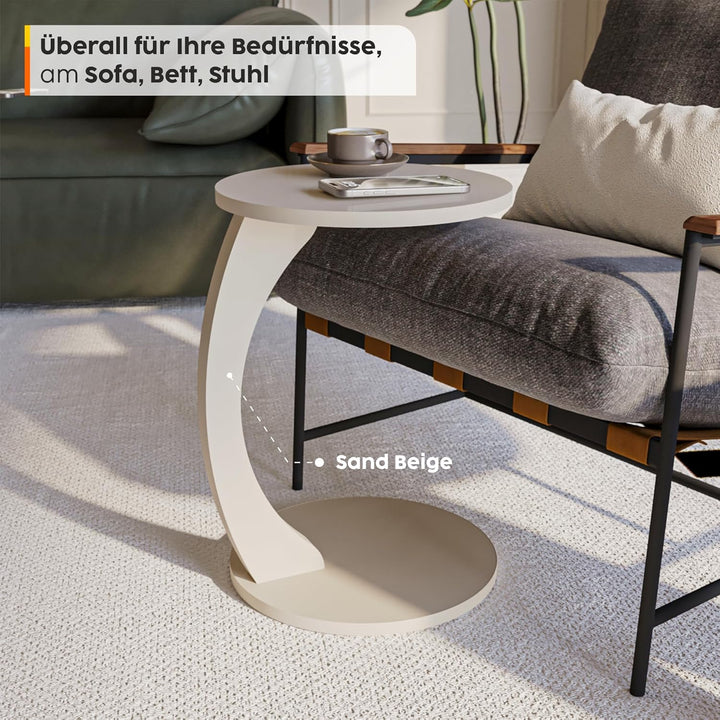 Couchtisch mit Rollen, Kleiner Beistelltisch C Form, Beistelltisch Couch, stylischer Sofatisch in sc