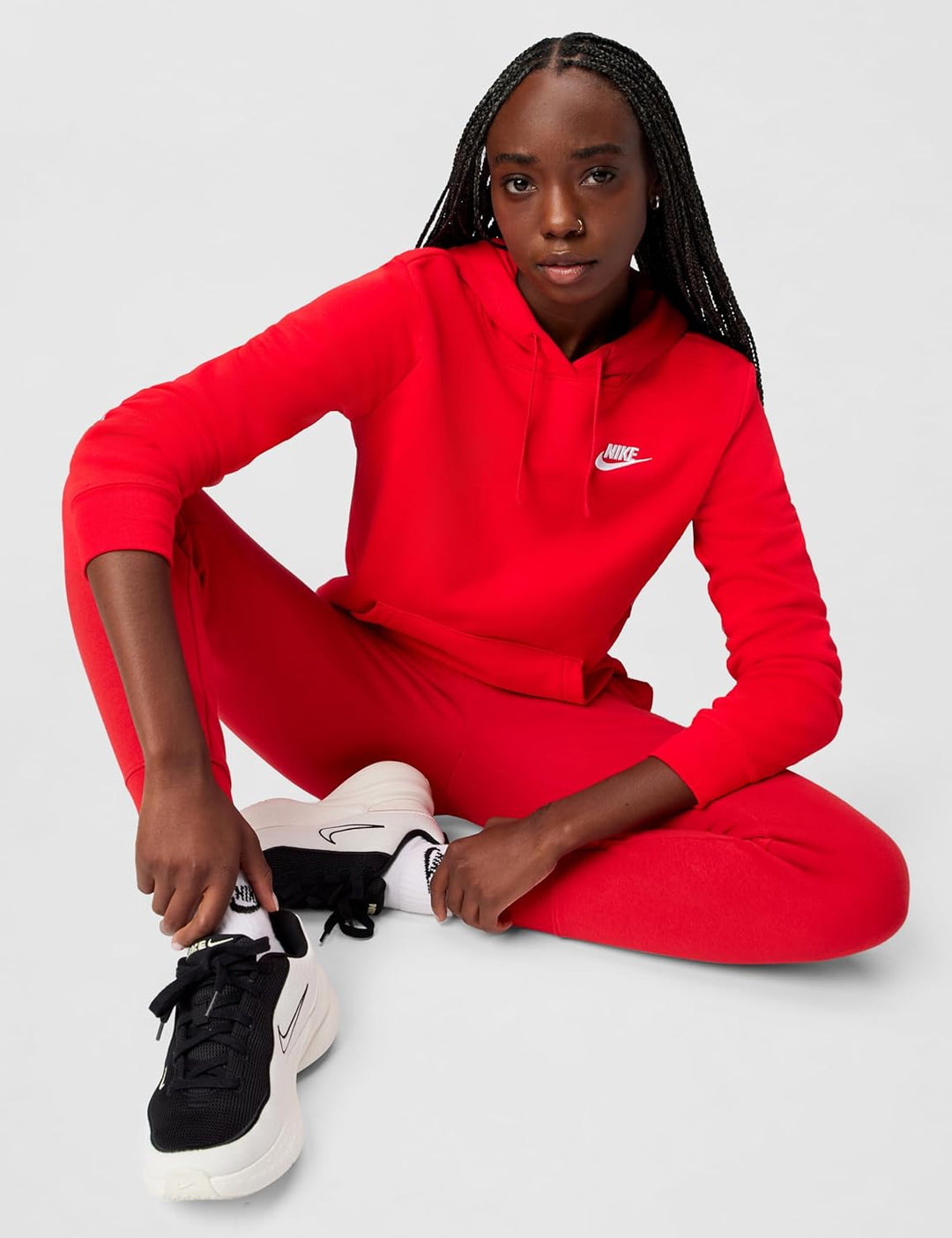 Nike Damen W NSW Club FLC Std Po HDY Hooded Long Sleeve TOP L University Red/White, L University Red