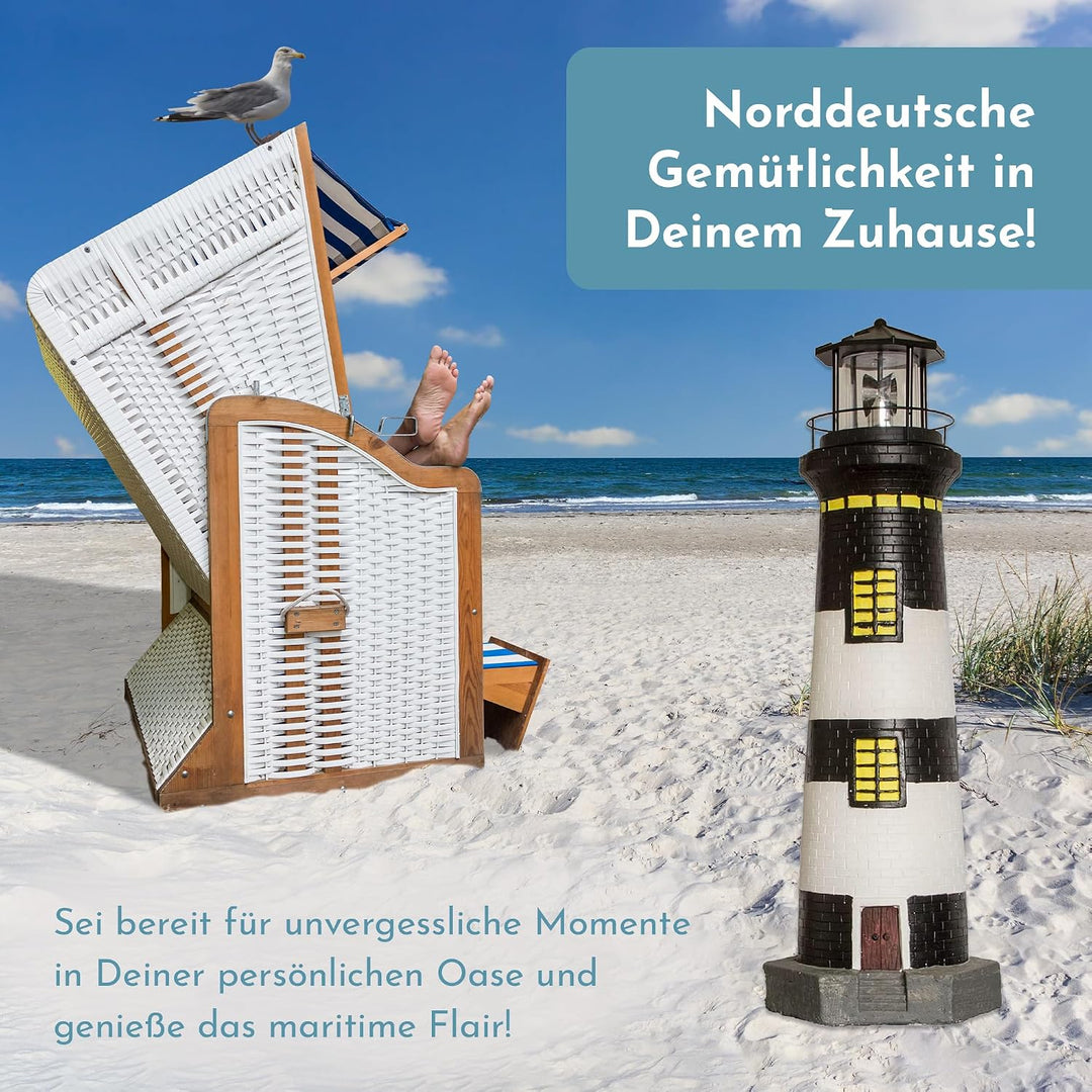 NATIV LEMODO Gartendeko Leuchtturm 83cm hoch | Handbemalte Gartenfigur mit solarbetriebenem, rotiere