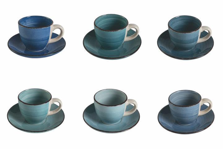 Villa d'Este Home Tivoli 6er Set Kaffeetassen 90 ml mit Untertasse aus Steingut, Baita Acqua