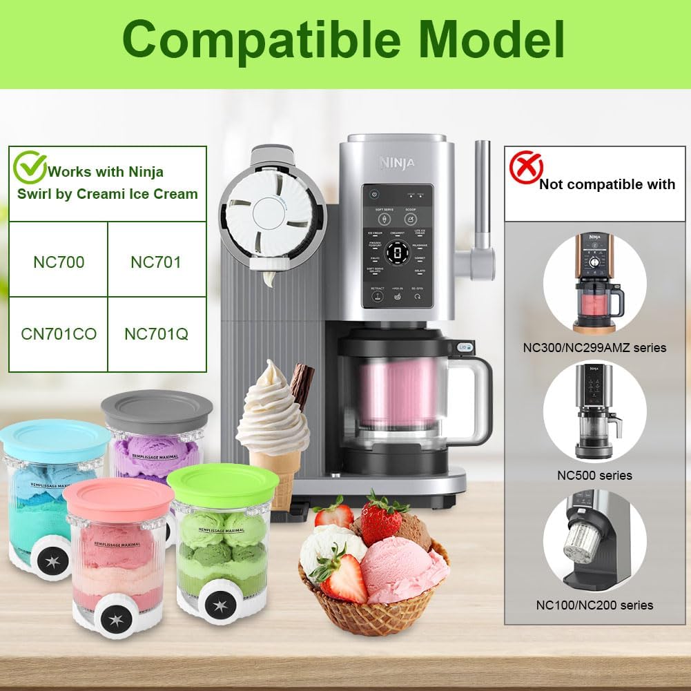 4 Stück Behälter für Ninja NC701 NC700 Swirl Creami Eismaschine, 473ML Pint Behälter BPA-frei Spülma