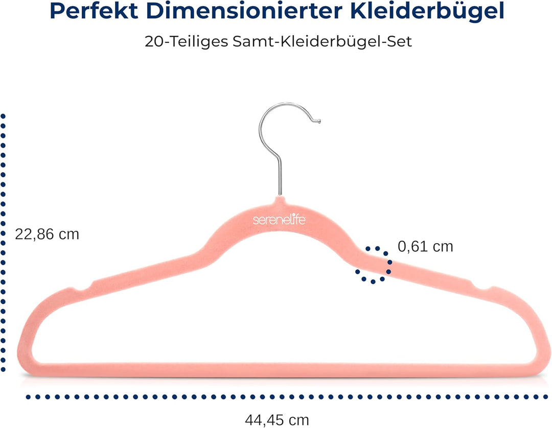 SereneLife Kleiderbügel Samt Rosa, 20er Set, Bügel rutschfest und Platzsparend, Clothes Hangers mit