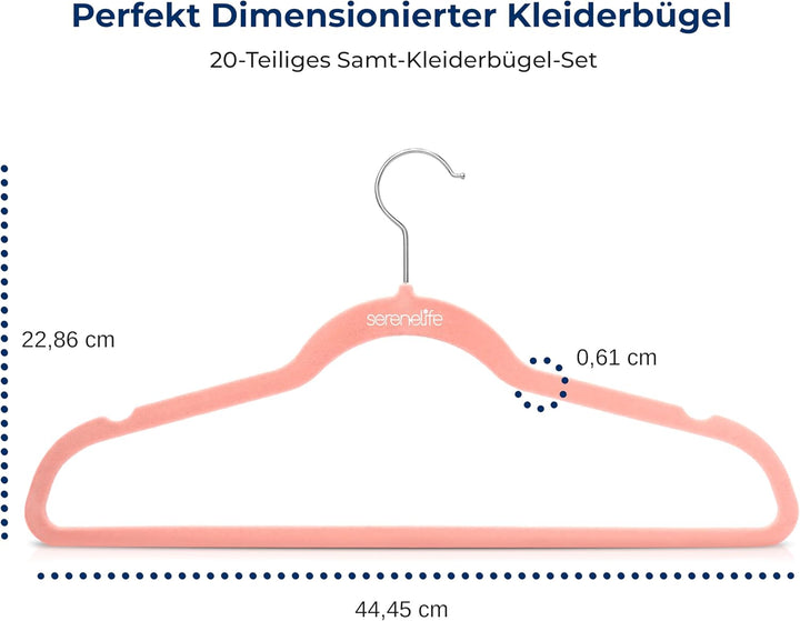 SereneLife Kleiderbügel Samt Rosa, 20er Set, Bügel rutschfest und Platzsparend, Clothes Hangers mit