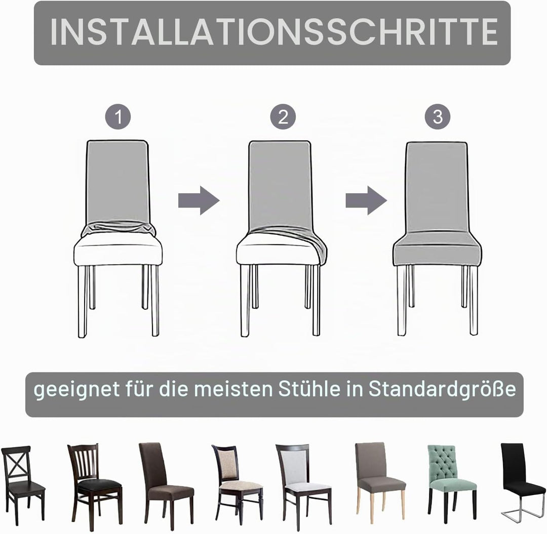 mafudoxi Stuhlhussen 6er Set, Stretch Abnehmbare Waschbar Stuhlbezug, Stretch Stuhlhusse mit Gummiba