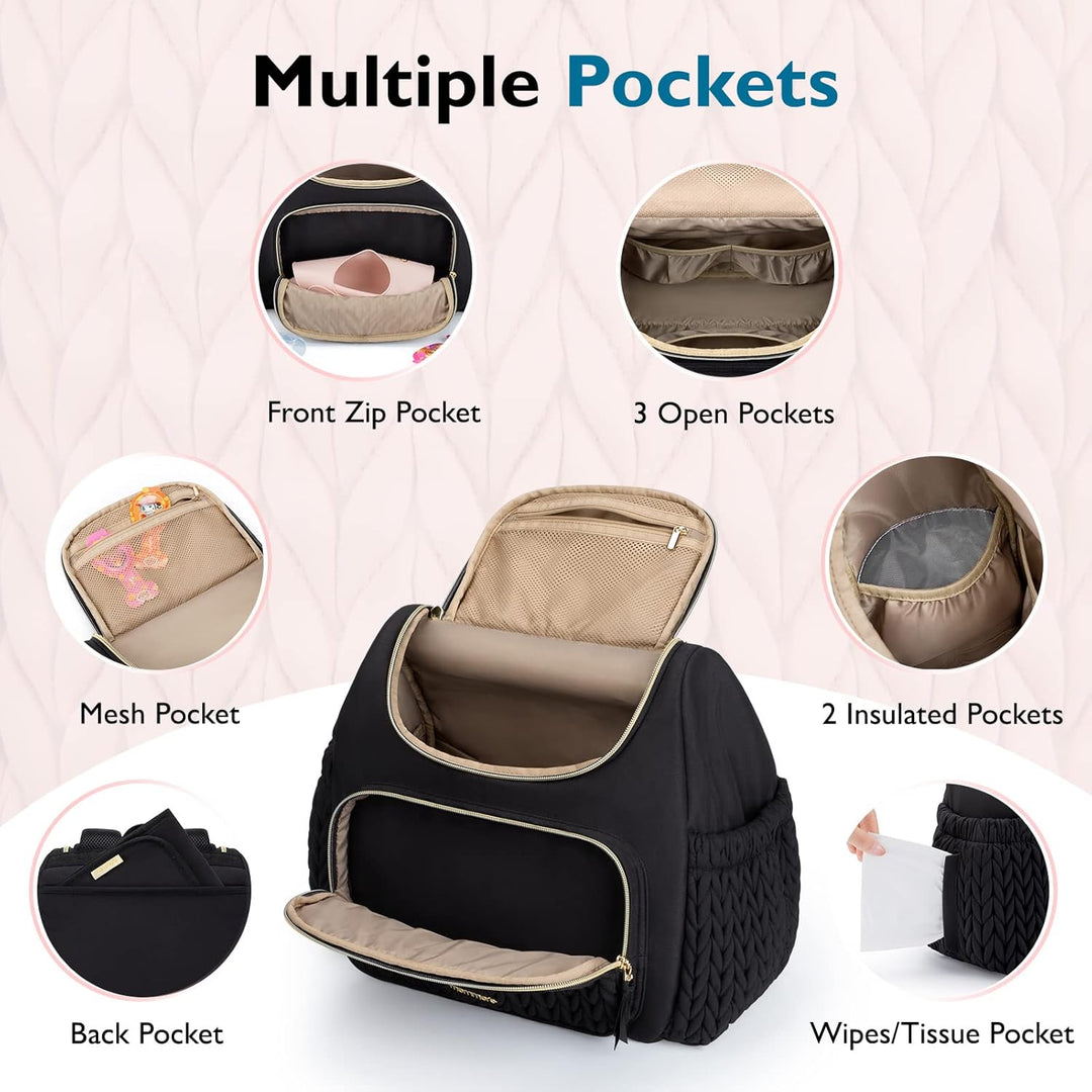 mommore Wickeltasche, kleiner Wickelrucksack, stylischer Baby-Reiserucksack mit isolierten Fächern,