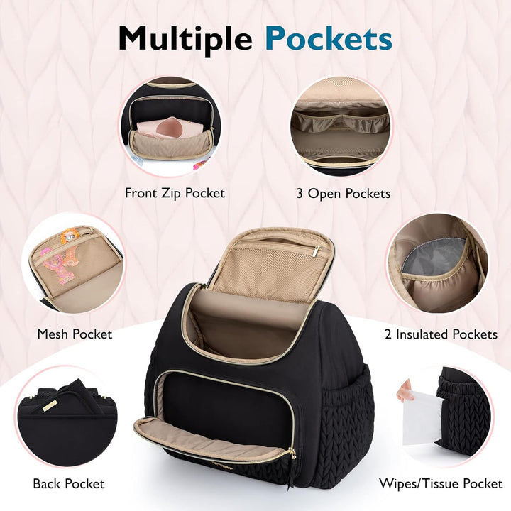 mommore Wickeltasche, kleiner Wickelrucksack, stylischer Baby-Reiserucksack mit isolierten Fächern,
