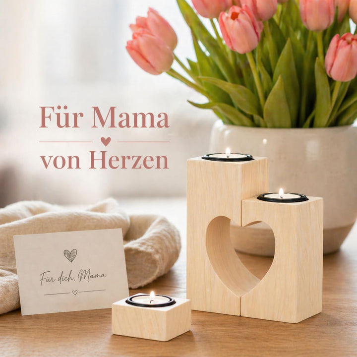 Plogis Herz Teelichthalter aus Holz -Set aus 3 Dekorativen Kerzenständern | Herz Deko & Romantische