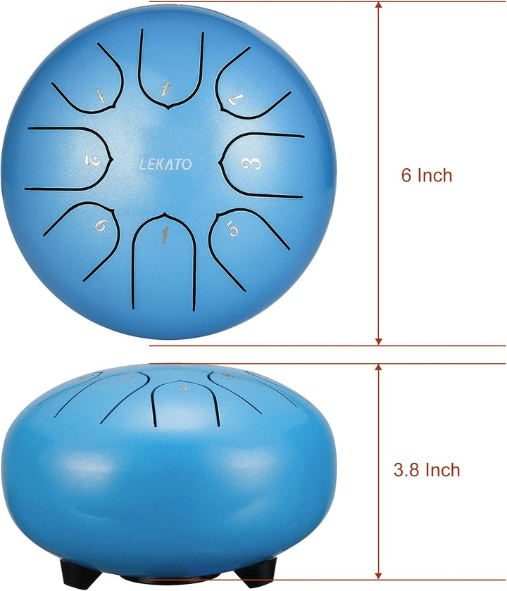 LEKATO Steel Tongue Drum, 6 Zoll 8 Tone Zungentrommel Schlagzeug, Steel Pan Töne Schlaginstrument Ha