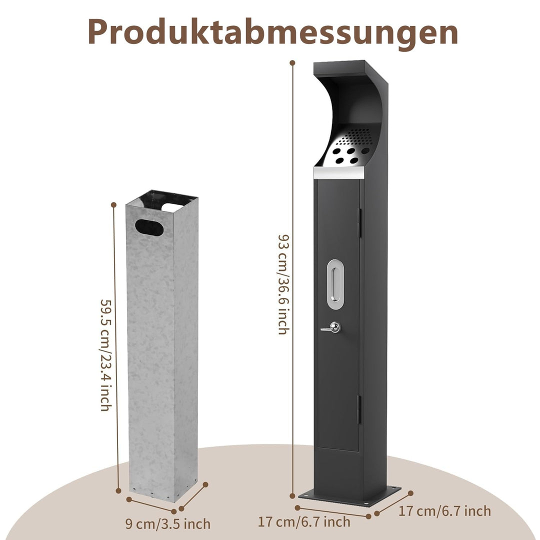 Gewerbe Stahl Papierkorb Outdoor, wasserdicht stehender Mülleimer mit abnehmbarem Inneneimer, grosse