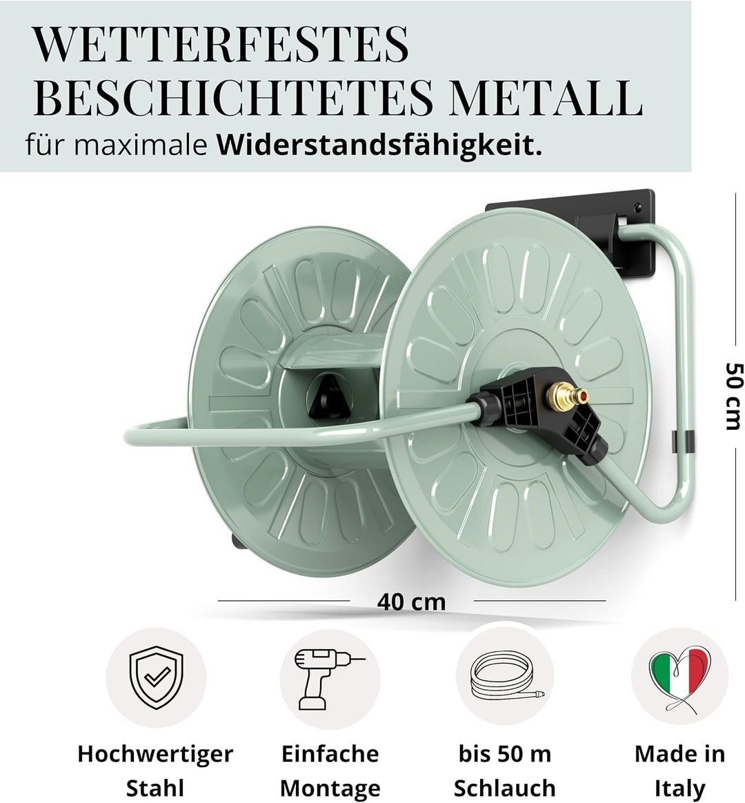Livlig53 LIVLIG Schlauchtrommel Metall, Schlauchtrommel 50m Gartenschlauch, pulverbeschichtete Garte