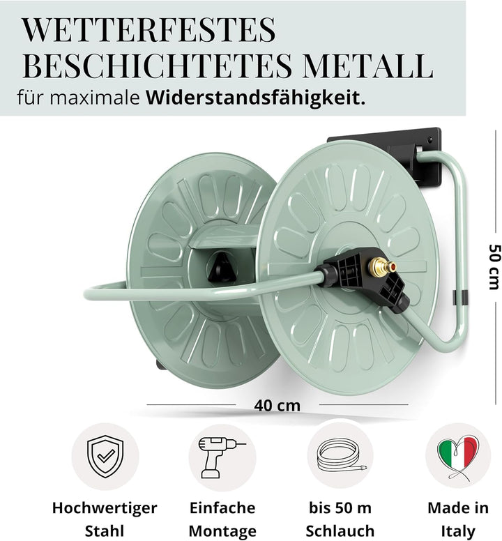 Livlig53 LIVLIG Schlauchtrommel Metall, Schlauchtrommel 50m Gartenschlauch, pulverbeschichtete Garte