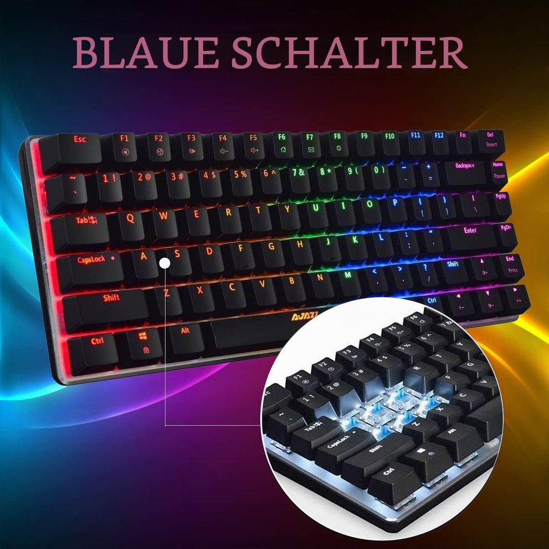 AK33 USB-Kabelgebundene Mechanische Gaming-Tastatur, 80 % Blaue Schalter Keyboard mit 19 RGB-Chroma-
