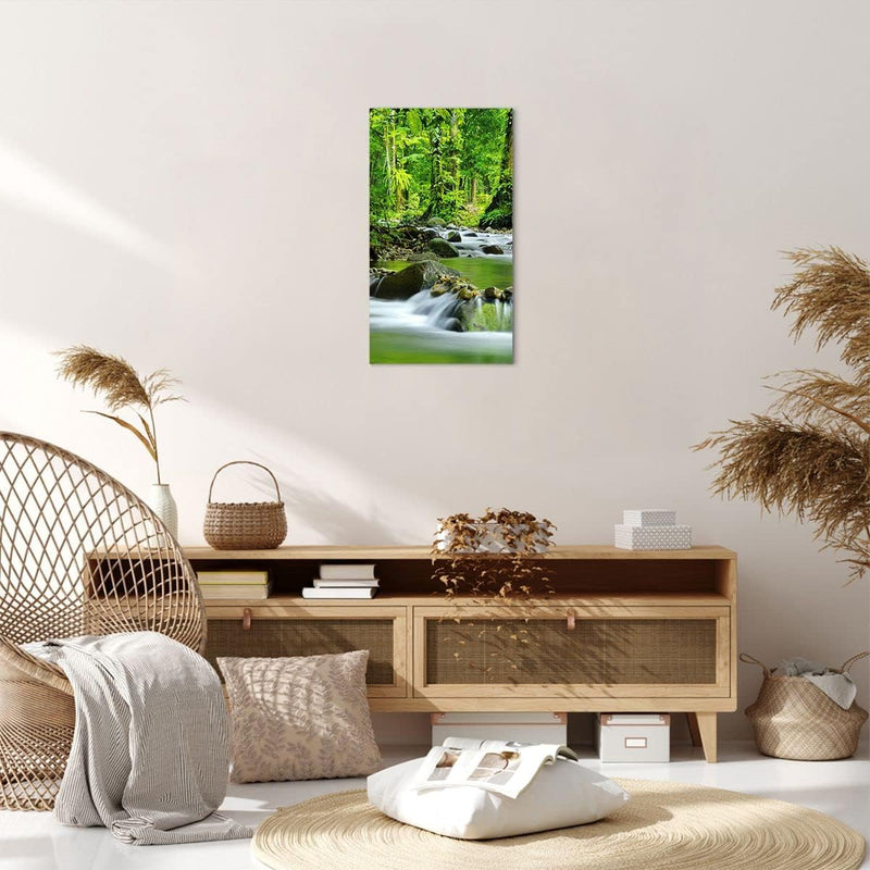 Bilder auf Leinwand Stream Wald Natur Leinwandbild mit Rahmen 45x80cm Wandbilder Dekoration Wohnzimm