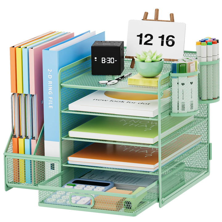Marbrasse Schreibtisch Organizer mit Aktenhalter, 5 Ebenen Papier Briefablage mit Schublade und 2 St
