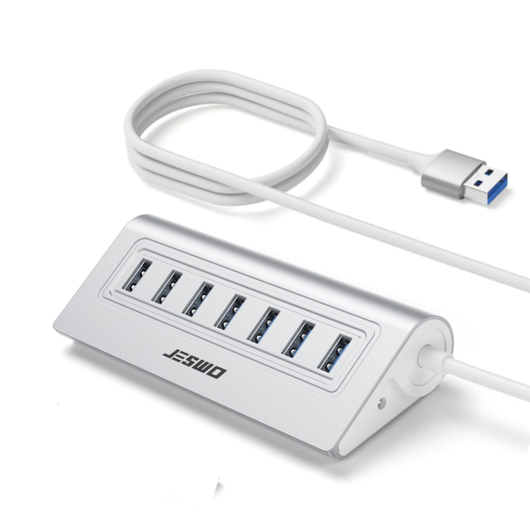 USB Hub 3.0 7-Port, Aluminium USB Verteiler Adapter mit Mehrfach USB 3.0 5Gbit/s, 100cm Langkabel un