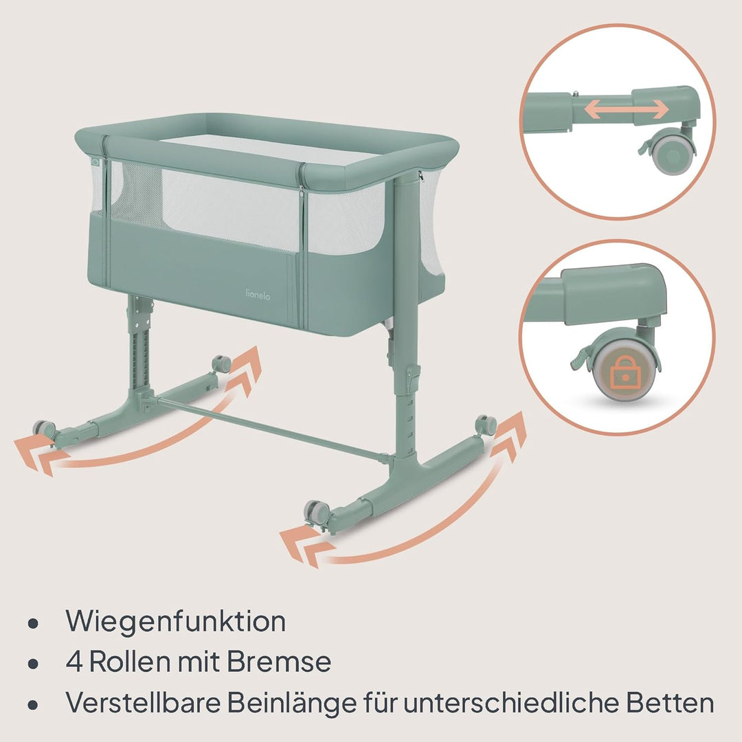 Lionelo Aurora 3 in 1 Babybett bis 9 kg, Beistellbett, Wiege, Höhenverstellug und Einstellung der Ne