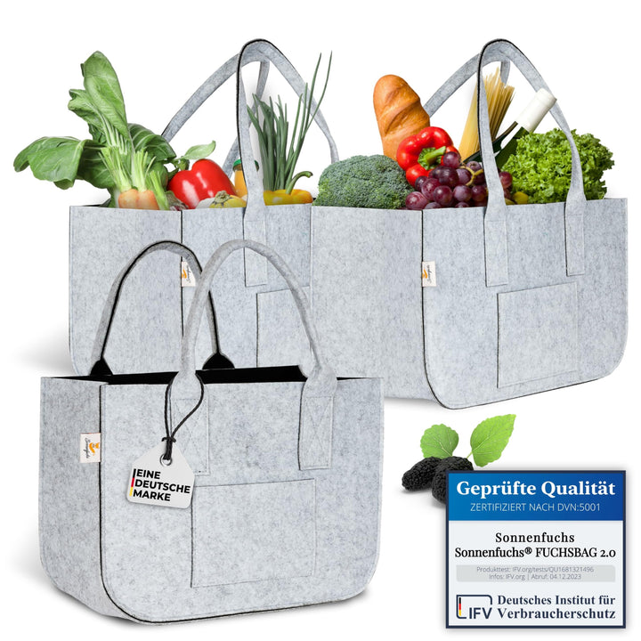 Sonnenfuchs® FUCHSBAG 2.0 [Grosses 3er Set XXL] Universelle Einkaufstaschen. 2x Filztasche gross 1x