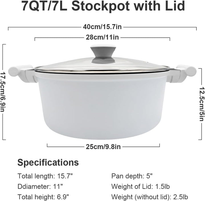 Kochtopf 28 cm mit Deckel, Grosser 7L Schmortopf Gesunde Koch-Nudeltopf für alle Herde, Antihaft Kas