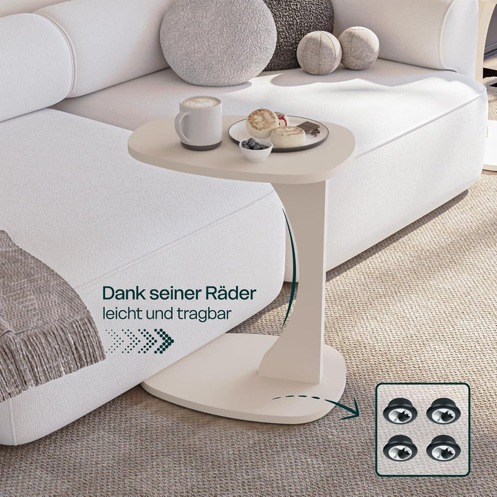 sugodesign Beistelltisch Couch mit Rollen, Kleiner Beistelltisch C-Form, Sofatisch in stylischem San
