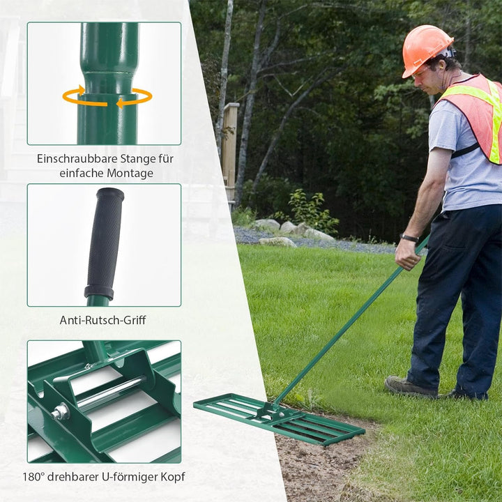 SOARS Rasen Rakel, Rasen Nivellierrechen mit 170 cm ergonomischem Stiel, Rasenrechen aus hochwertige