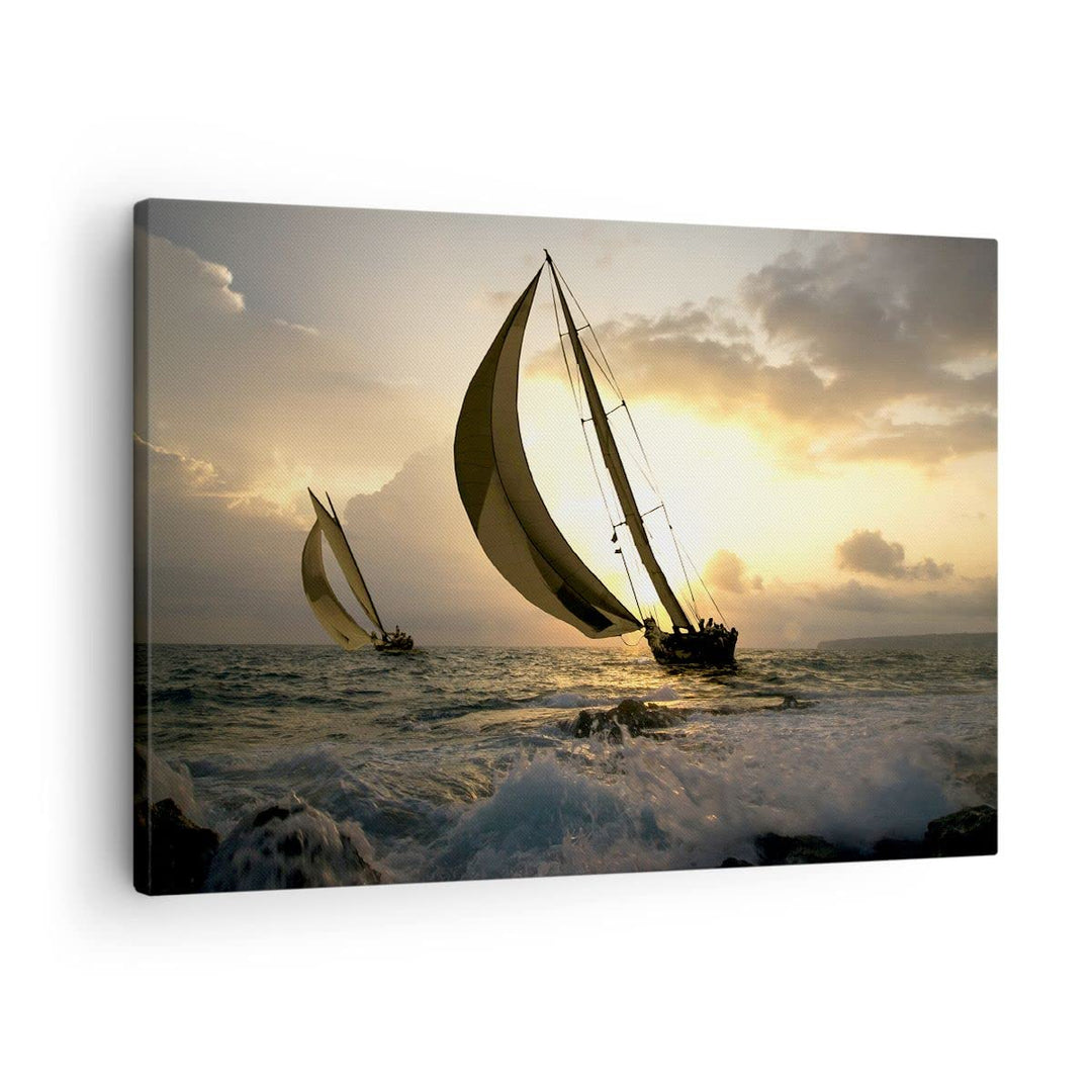 Bilder auf Leinwand Schiff Sonnenuntergang Sonne Landschaft Leinwandbild 70x50cm Wandbilder Dekorati