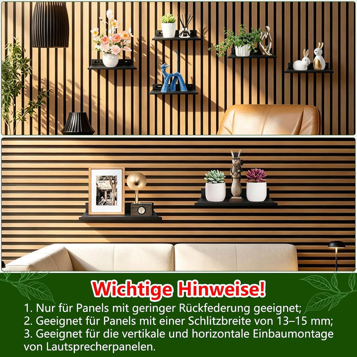 Regal für Akustikpaneele ohne Bohren Hochwertiger Kohlenstoffstahl 25x10cm | Metallschrauben 10 kg T