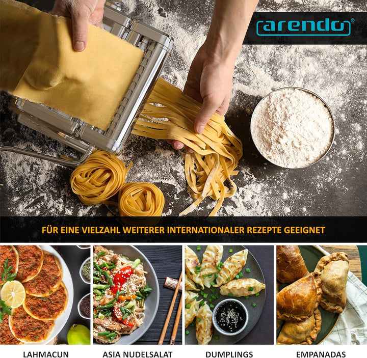 Arendo - Nudelmaschine Pasta Maker – Edelstahl – Nudelpresse – 7 einstellbare Stärken - manuell - Du