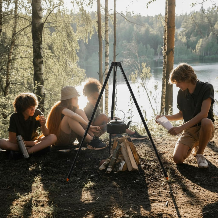 110CM Camping Stativ Lagerfeuer Kochen Stativ Outdoor Grillrost Stand Halterung Hängekette Verstellb