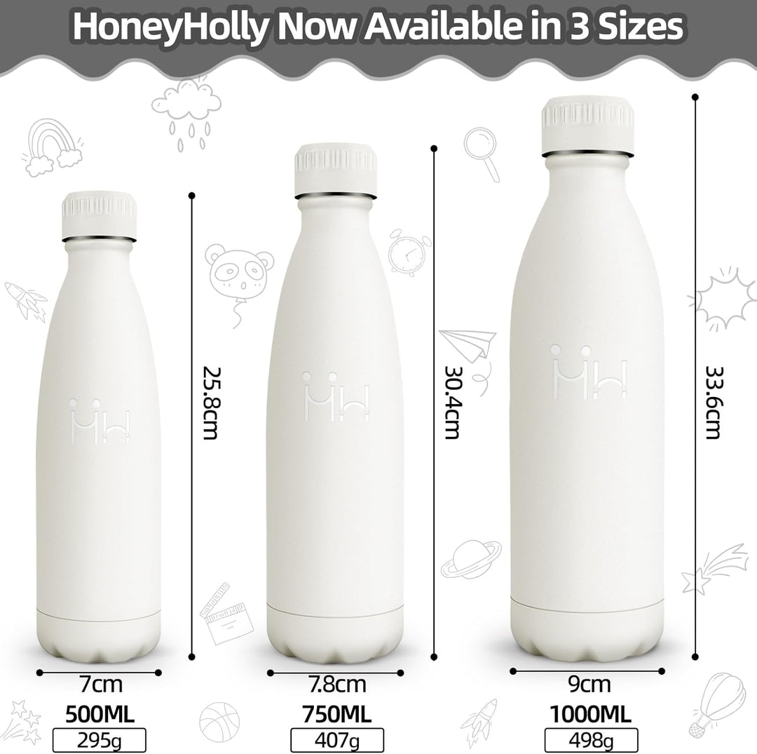 HoneyHolly Trinkflasche Edelstahl Kinder Sport, 500ML BPA-frei, Thermosflasche, Wasserflasche Doppel