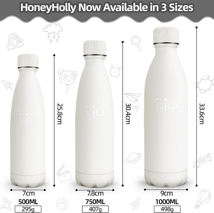 HoneyHolly Trinkflasche Edelstahl Kinder Sport, 500ML BPA-frei, Thermosflasche, Wasserflasche Doppel