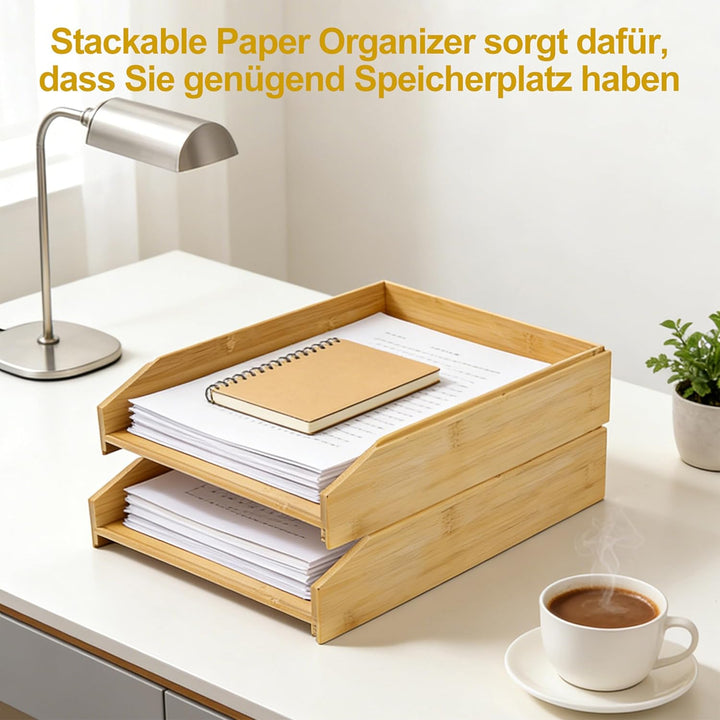 Briefablage Holz 2er Set,Ablagefächer stapelbar, Schreibtisch-Organizer für A4-Dokumente, naturholzf