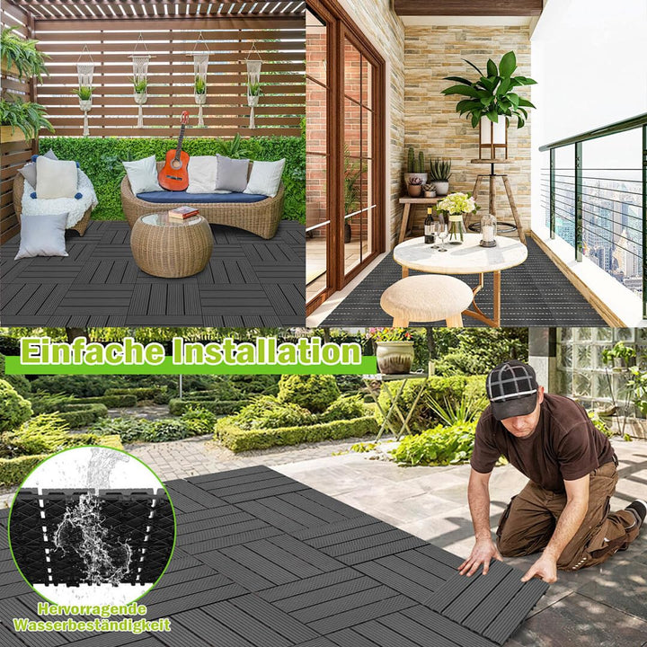 Gimisgu WPC Terrassenfliesen Holzoptik, Balkonfliesen Klicksystem Terrassendielen Klickfliese Kunsts