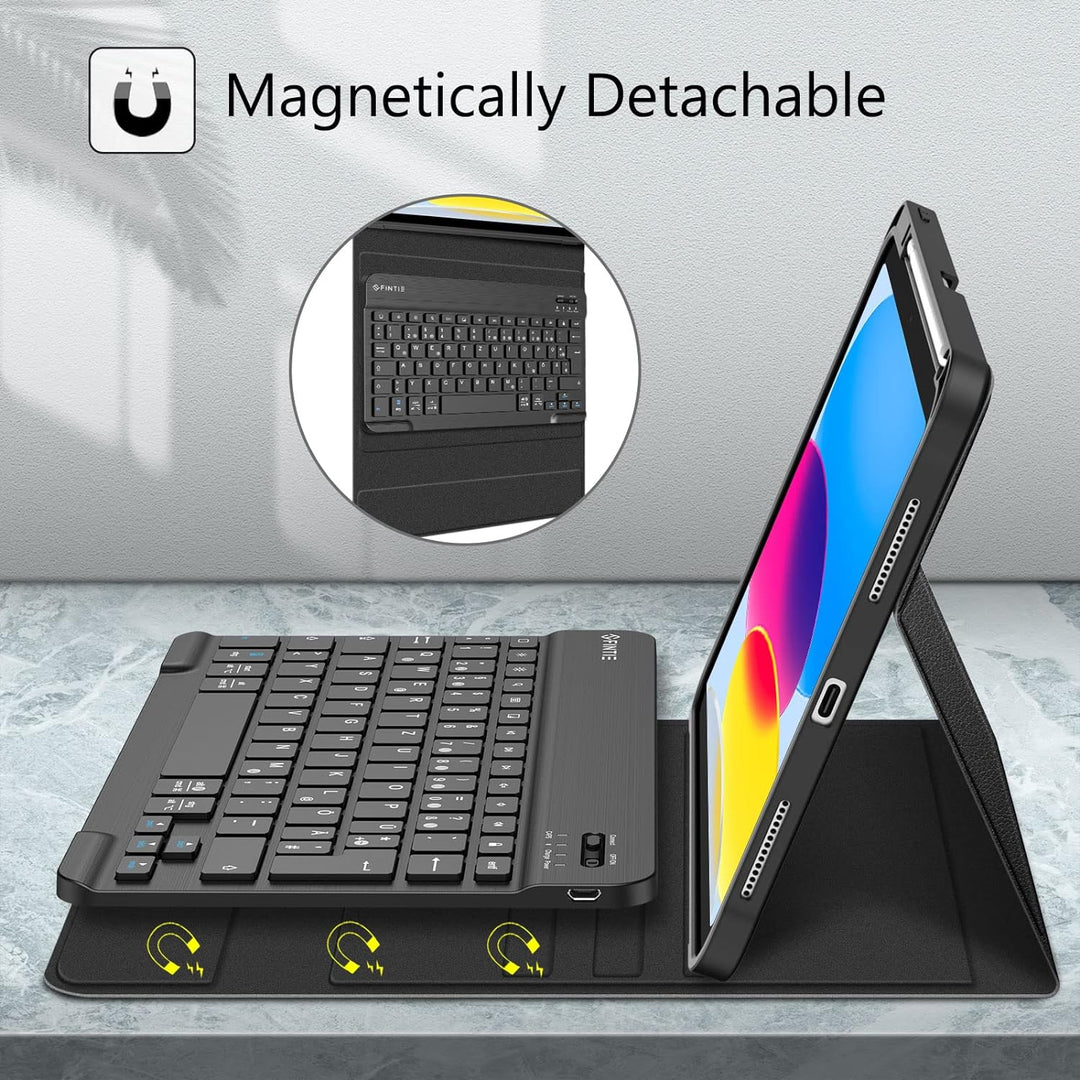 Fintie Tastatur Hülle für iPad 10. Generation 2022 (10.9 Zoll), Schutzhülle mit TPU Rückschale, Penc