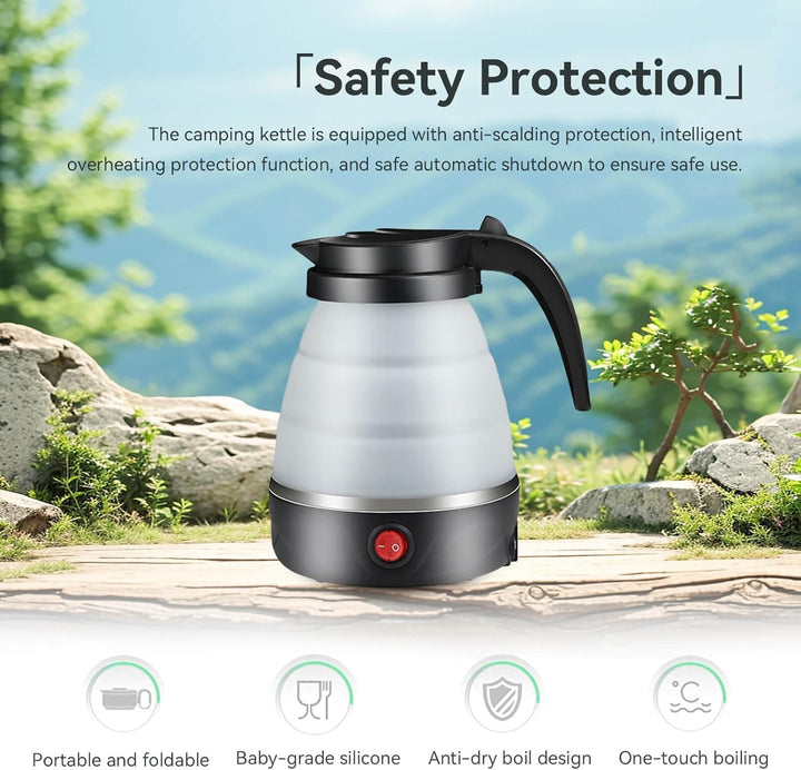 Faltbarer Wasserkocher, 600ml Reise Wasserkocher Klein, Silikon Kompakt Wasserkocher Klein Platzspar