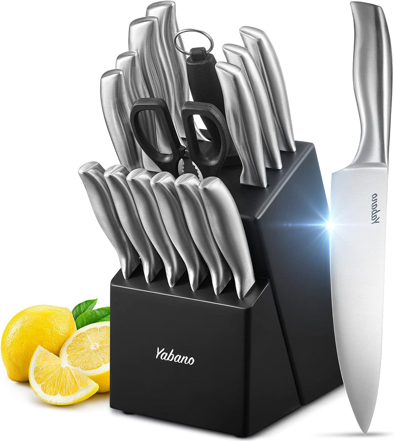 Yabano Messerblock Profi Messer Set, 16-TLG Edelstahl Kochmesser Set mit Holzblock, Messerset, Knife